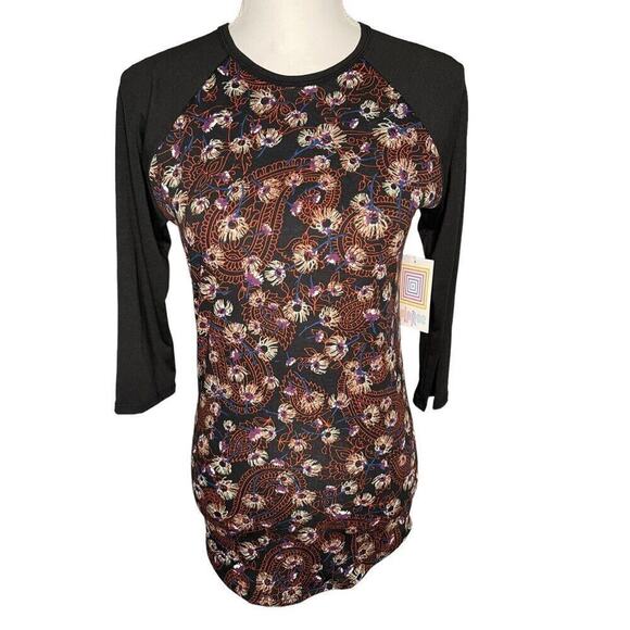 NEW Lularoe Randy XXS Floral Paisley Dandelion Top With Black Sleeves NWT - Picture 1 of 4